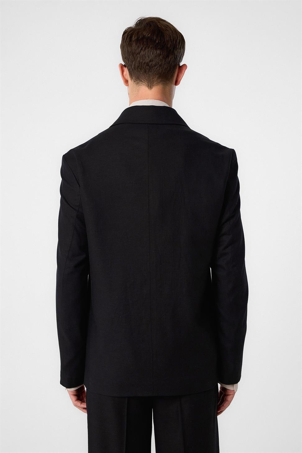 Antioch Siyah Relax Fit Keten Karışımlı Erkek Blazer Ceket