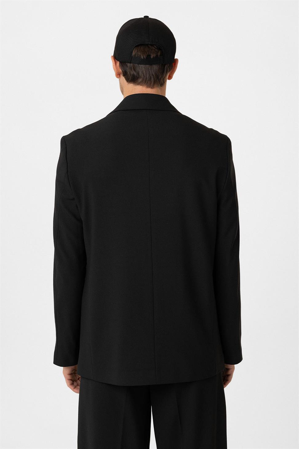 Antioch Siyah Relax Fit Kruvaze Erkek Blazer Ceket