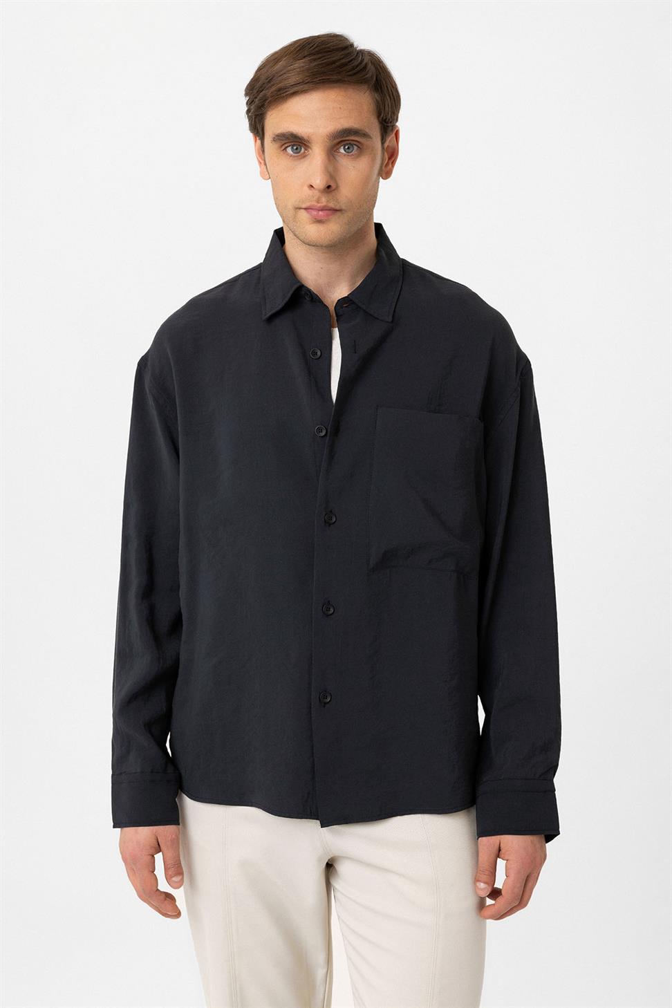 Antioch Siyah Relax Fit Modal Kumaş Erkek Gömlek