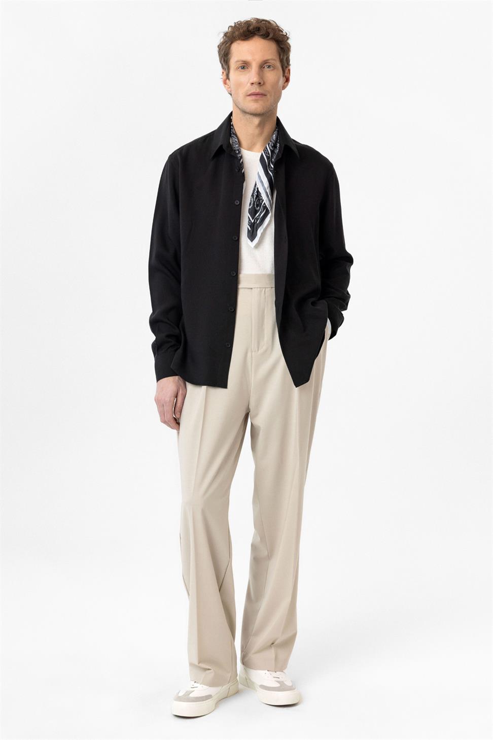 Antioch Siyah Relax Fit Modal Kumaş Erkek Gömlek