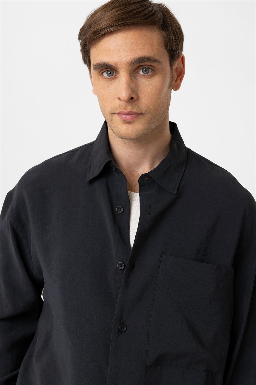 Antioch Siyah Relax Fit Modal Kumaş Erkek Gömlek