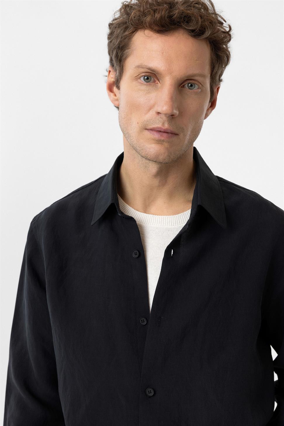 Antioch Siyah Relax Fit Modal Kumaş Erkek Gömlek