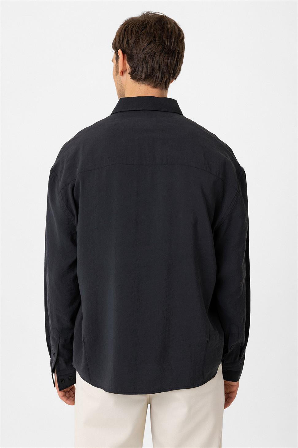 Antioch Siyah Relax Fit Modal Kumaş Erkek Gömlek