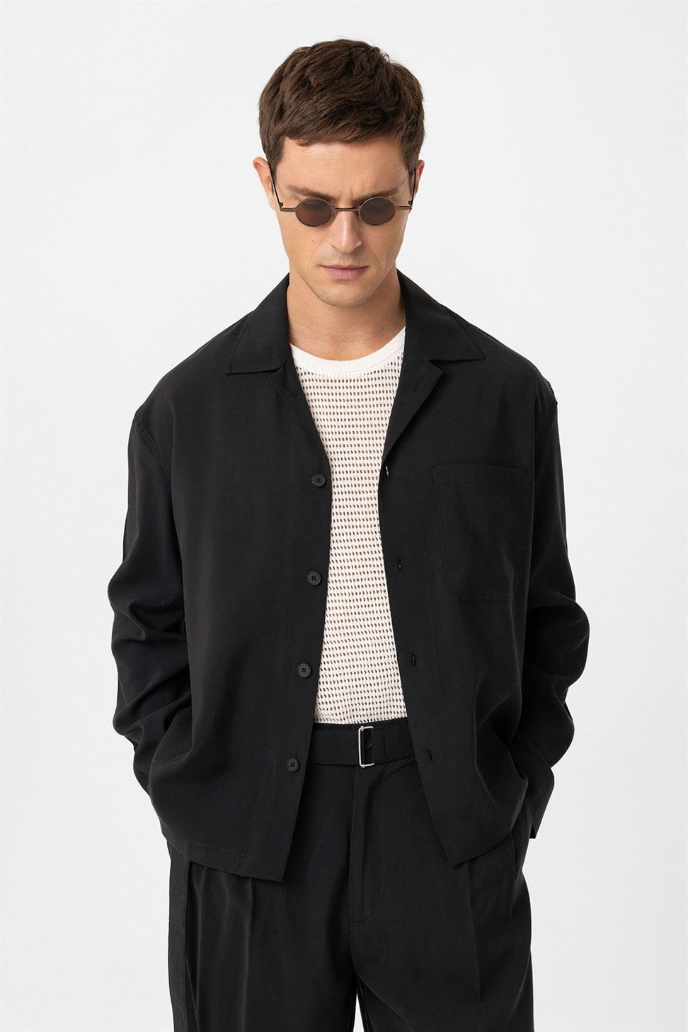 Antioch Siyah Relax Fit Modal Kumaş Erkek Gömlek