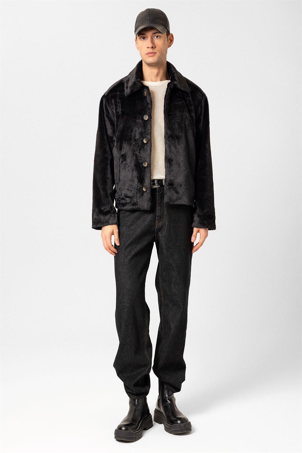 Antioch Siyah Relax Fit Yumuşak Dokulu Erkek Mont