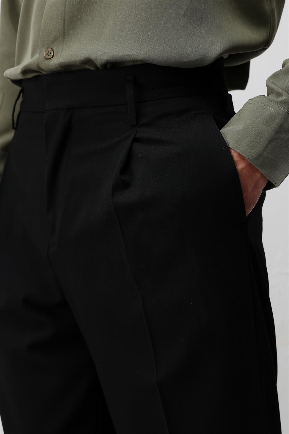 Antioch Siyah Relaxed Fit Pileli Erkek Pantolon