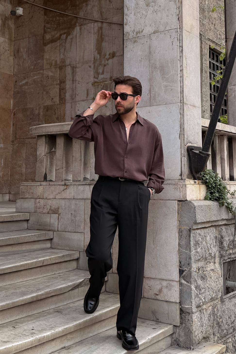 Antioch Siyah Relaxed Fit Pileli Erkek Pantolon