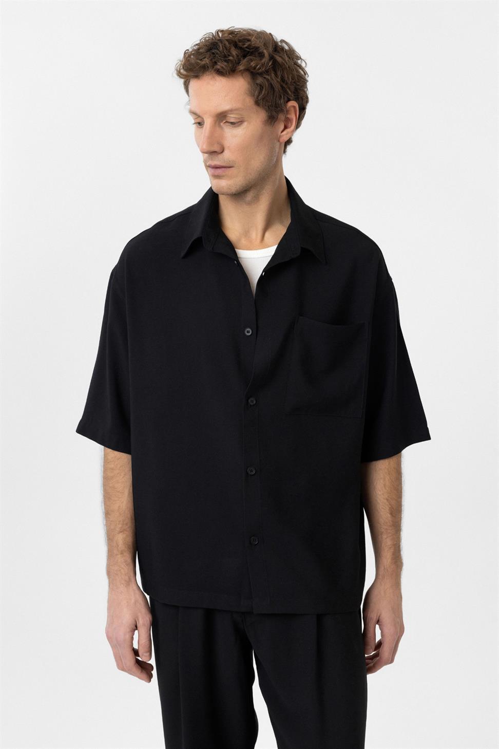 Antioch Siyah Relaxed Kısa Kollu Erkek Gömlek