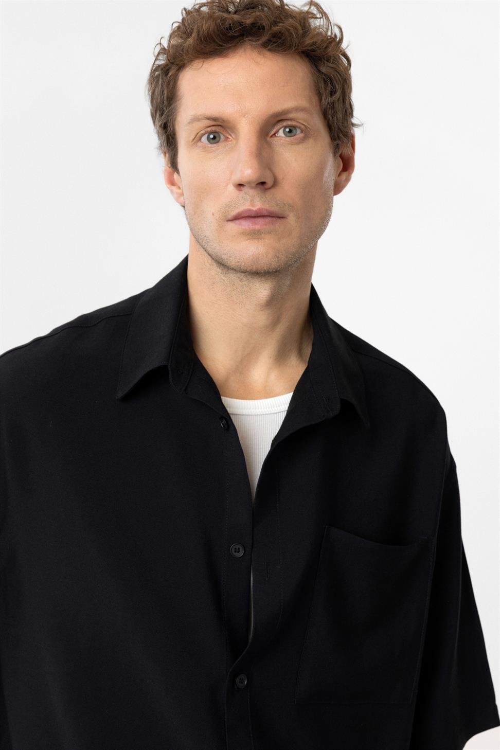 Antioch Siyah Relaxed Kısa Kollu Erkek Gömlek