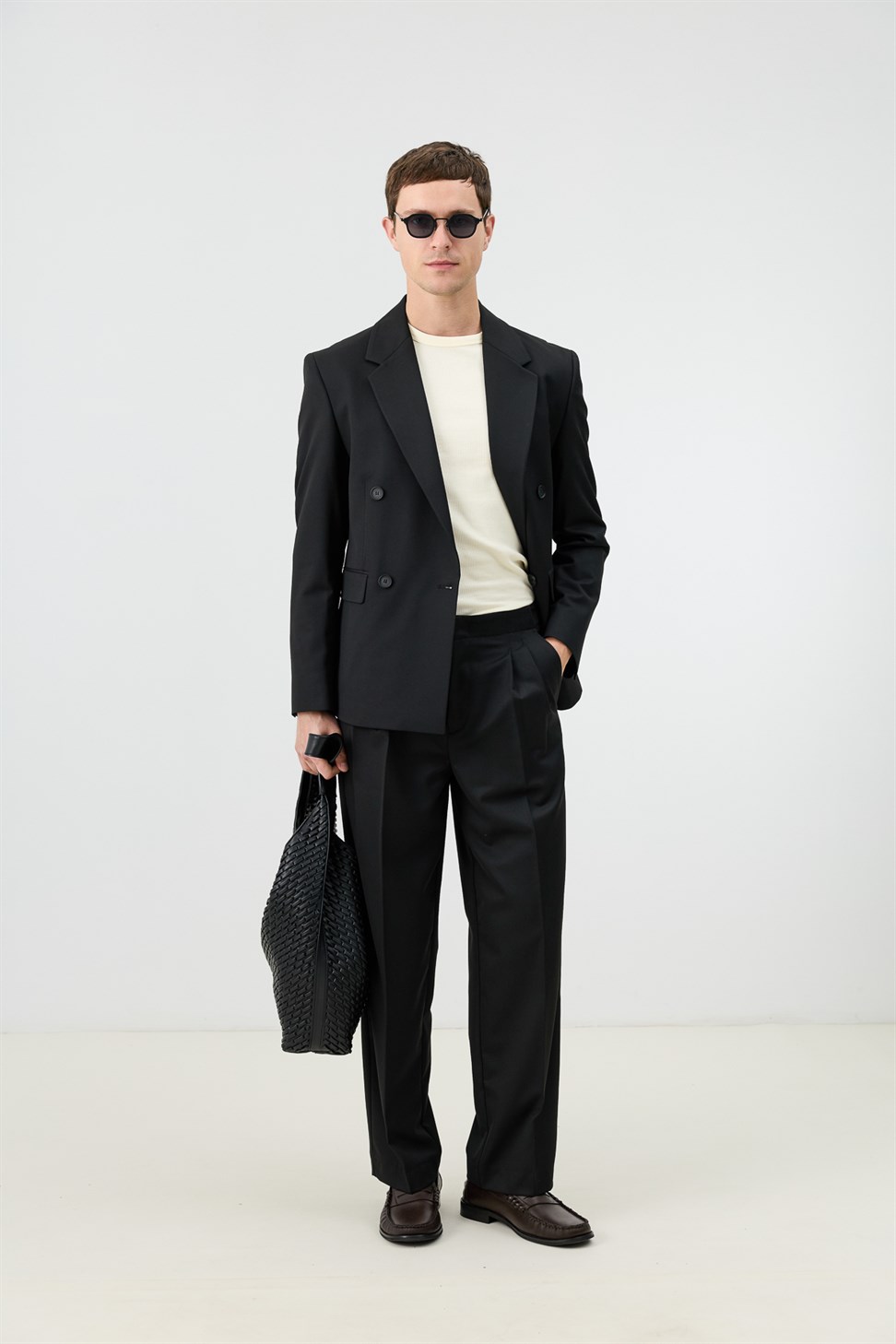 Antioch Siyah Relaxed Kruvaze Erkek Blazer Ceket
