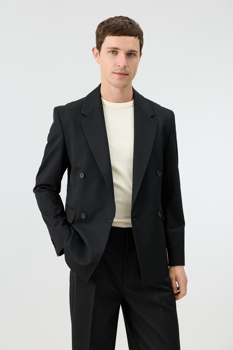 Antioch Siyah Relaxed Kruvaze Erkek Blazer Ceket
