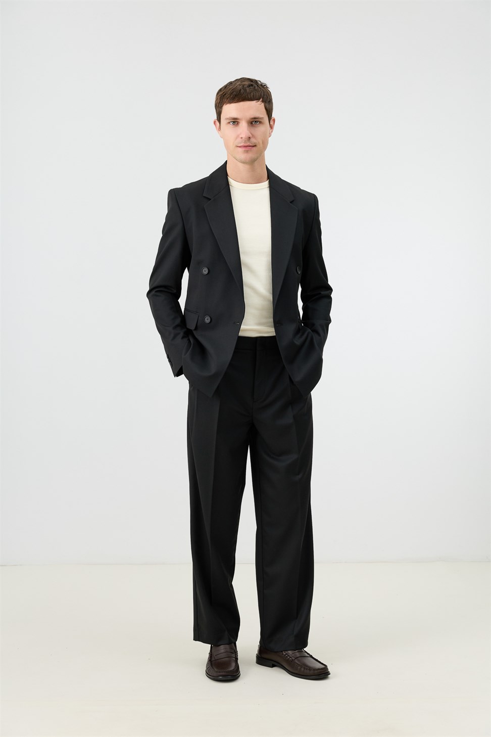 Antioch Siyah Relaxed Kruvaze Erkek Blazer Ceket