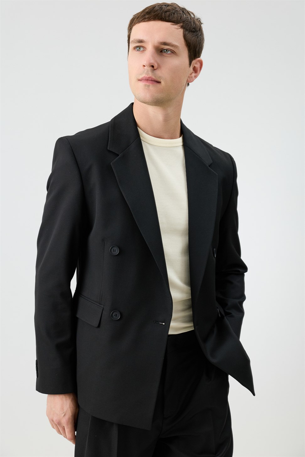 Antioch Siyah Relaxed Kruvaze Erkek Blazer Ceket
