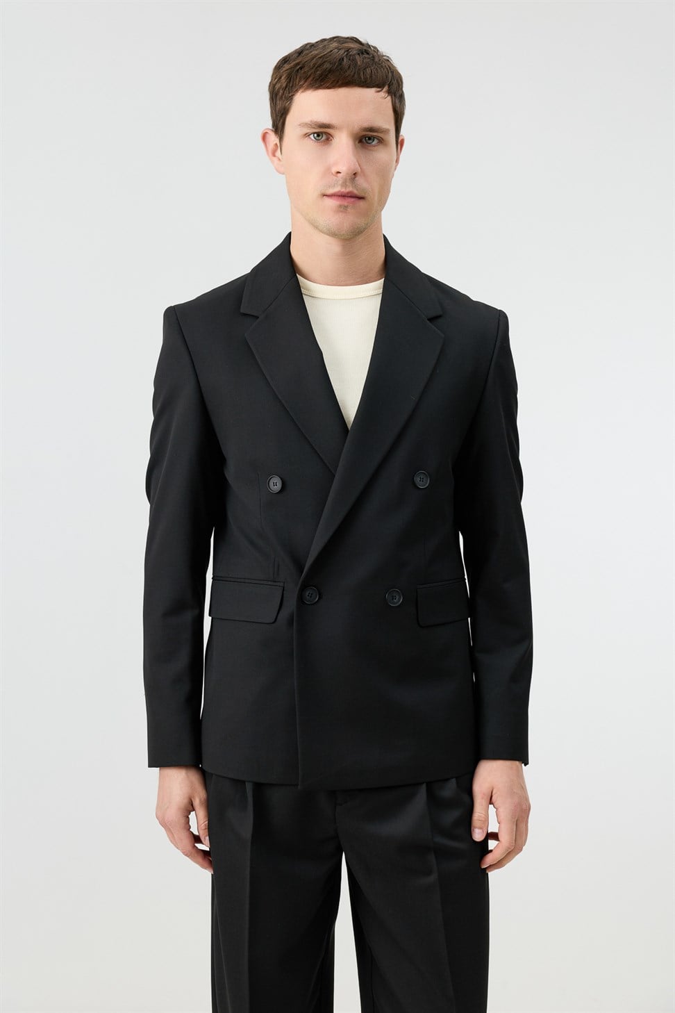 Antioch Siyah Relaxed Kruvaze Erkek Blazer Ceket
