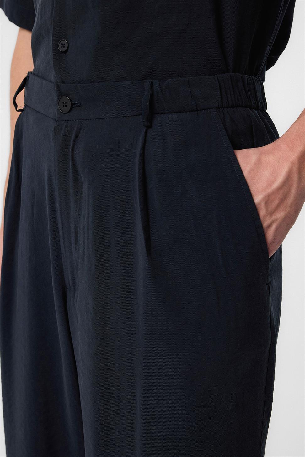 Antioch Siyah Relaxed Modal Kumaş Yüksek Bel Erkek Pantolon