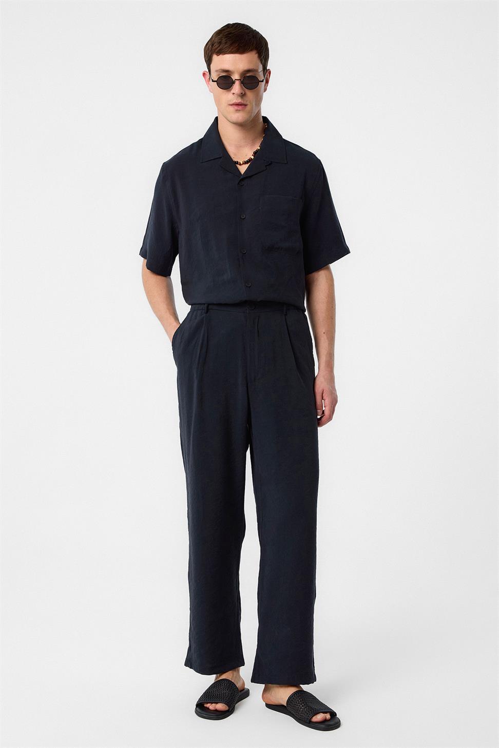 Antioch Siyah Relaxed Modal Kumaş Yüksek Bel Erkek Pantolon