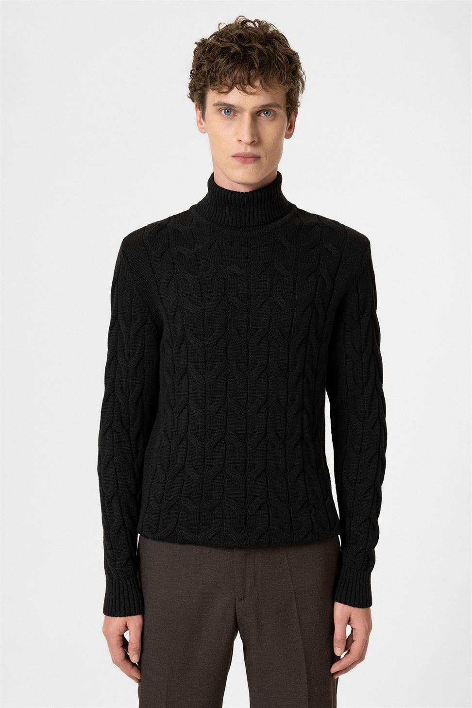 Antioch Siyah Saç Örgülü Erkek Kazak