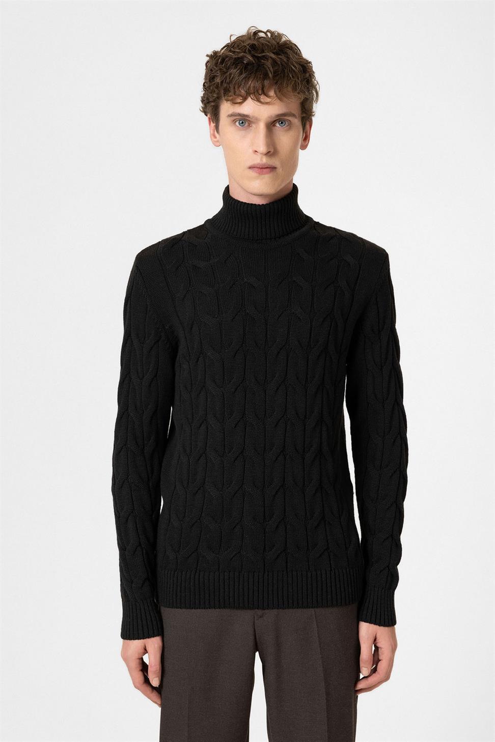 Antioch Siyah Saç Örgülü Erkek Kazak