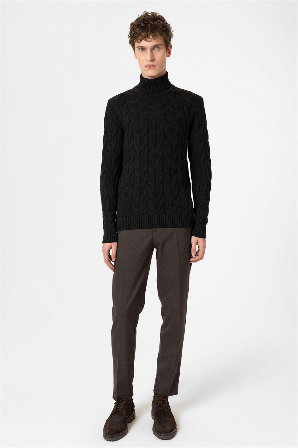 Antioch Siyah Saç Örgülü Erkek Kazak