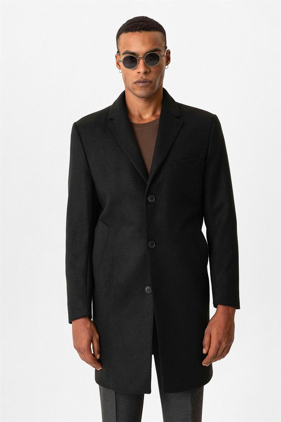 Antioch Siyah Slim Fit Ceket Yaka Erkek Kaban