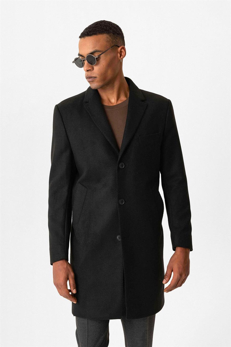 Antioch Siyah Slim Fit Ceket Yaka Erkek Kaban