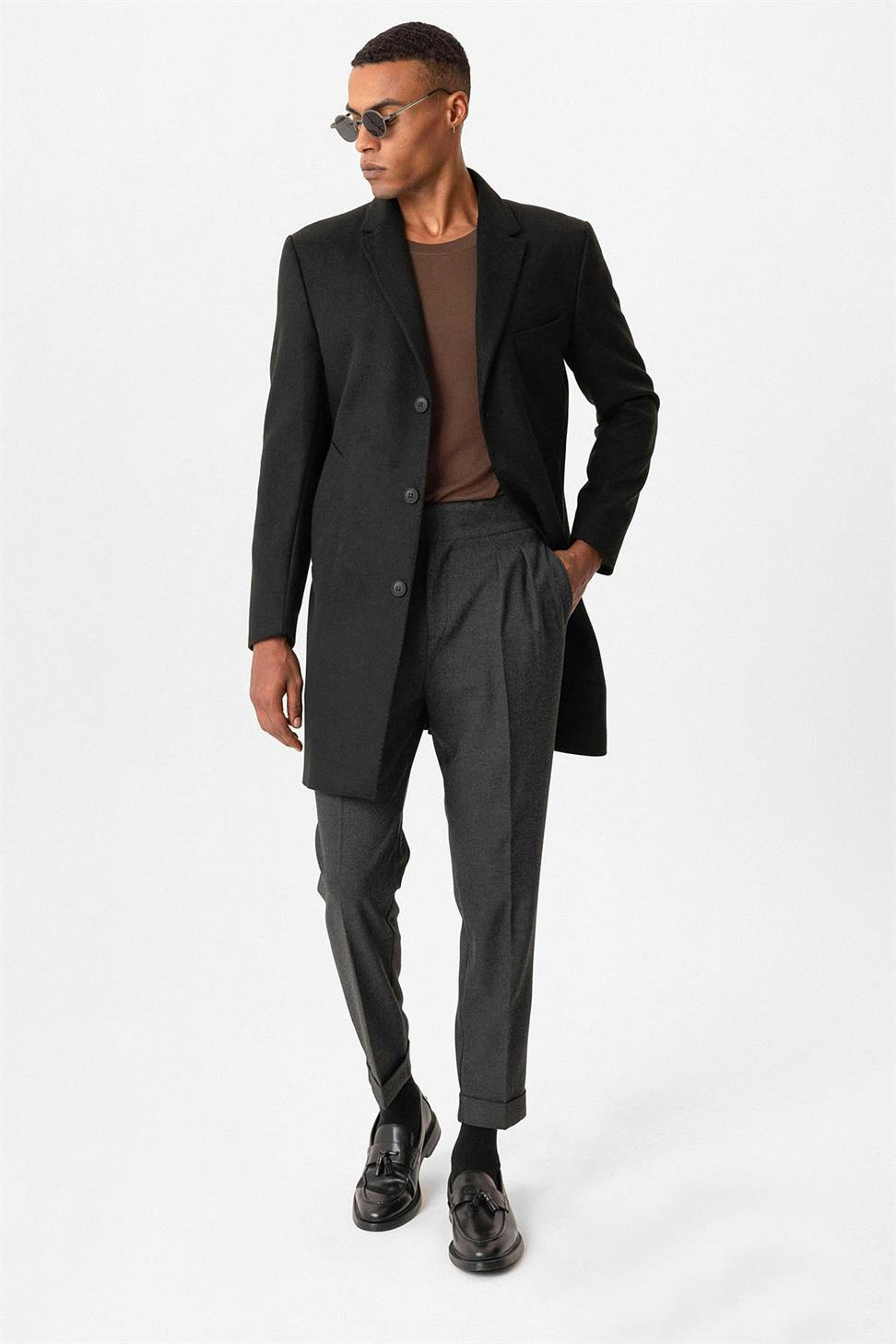 Antioch Siyah Slim Fit Ceket Yaka Erkek Kaban