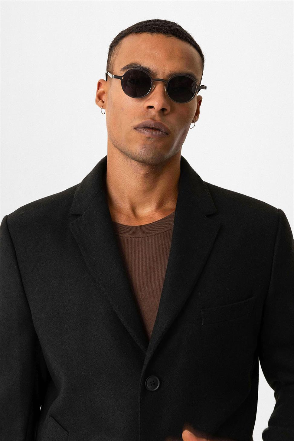 Antioch Siyah Slim Fit Ceket Yaka Erkek Kaban