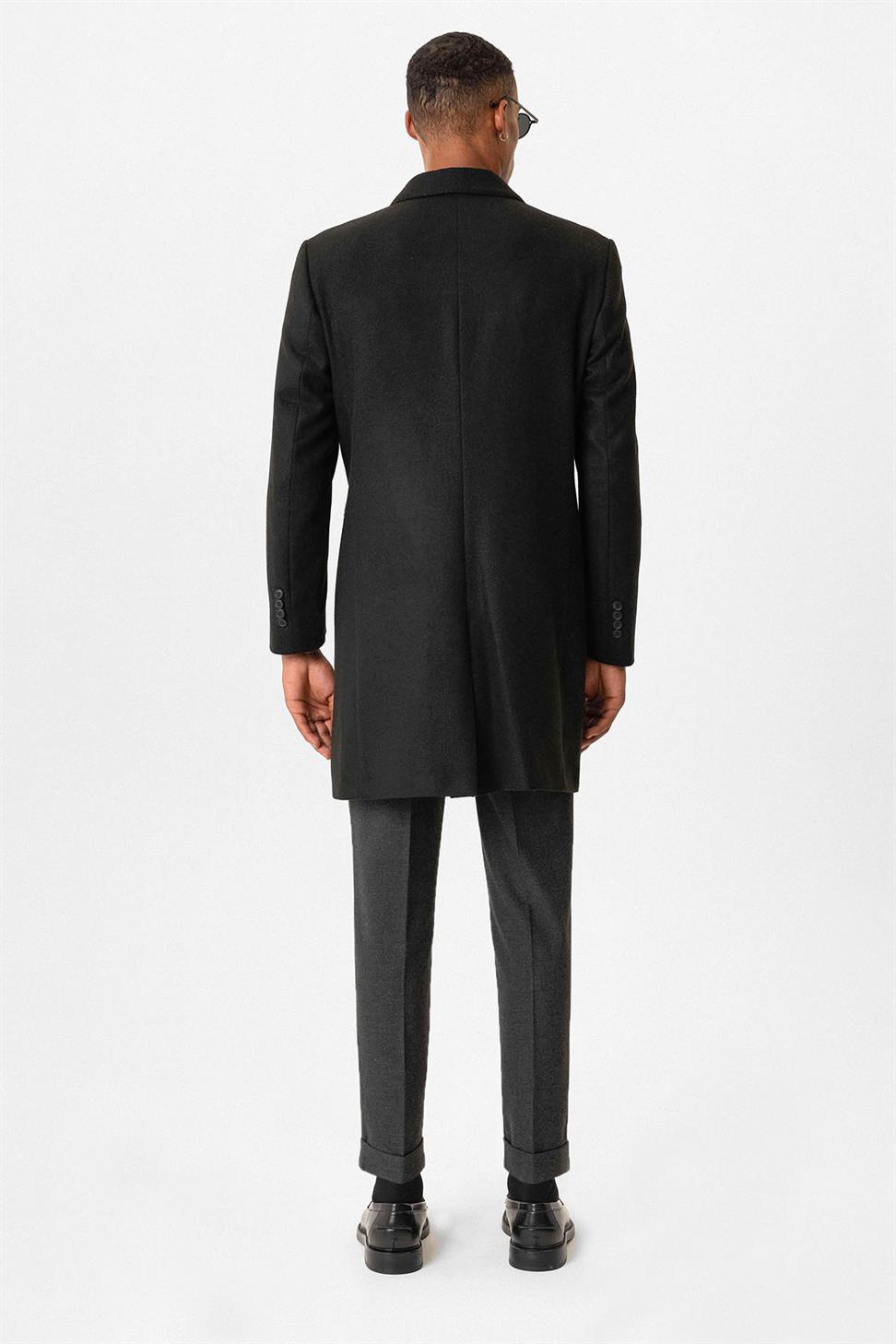 Antioch Siyah Slim Fit Ceket Yaka Erkek Kaban