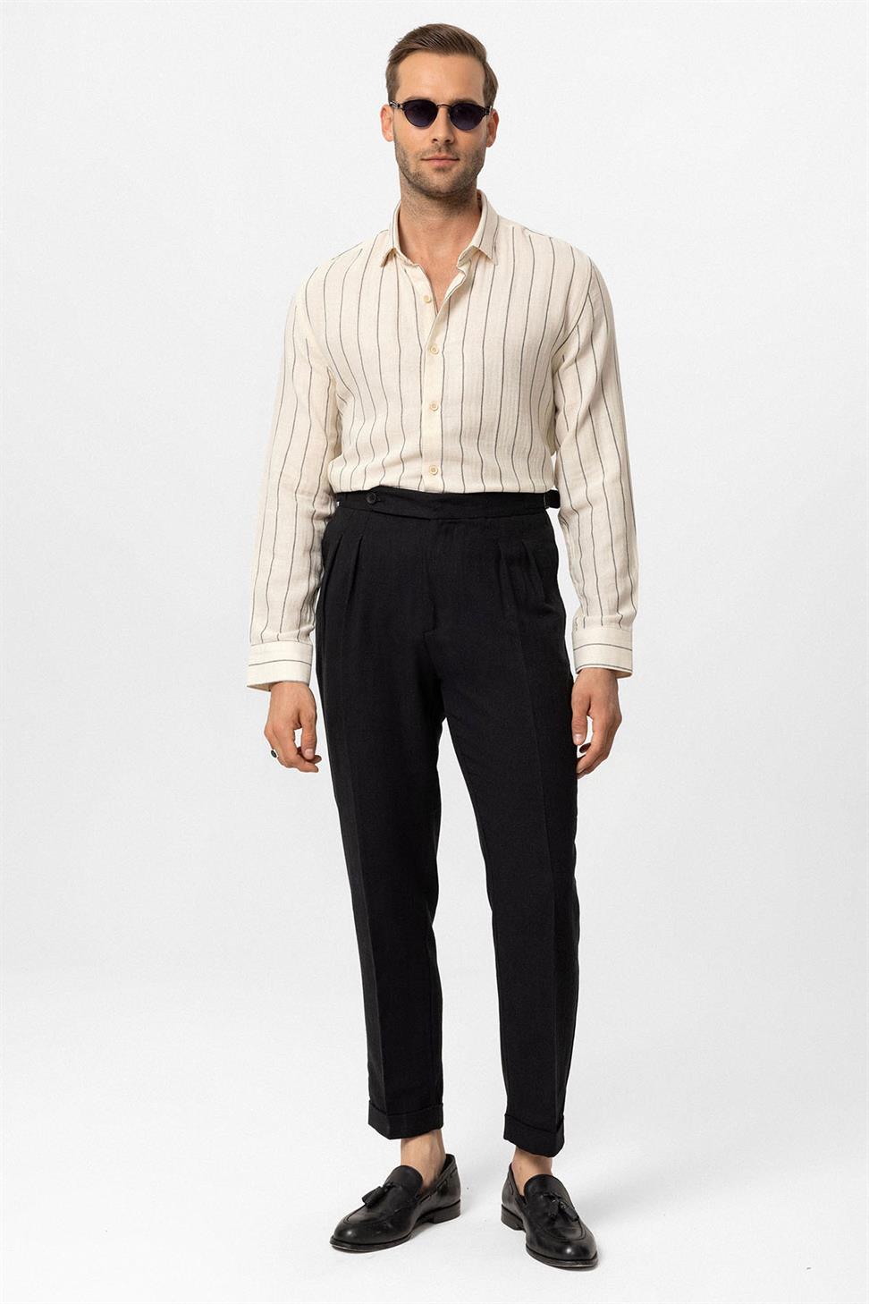 قميص رجالي مخطط بقصة ضيقة للرجال