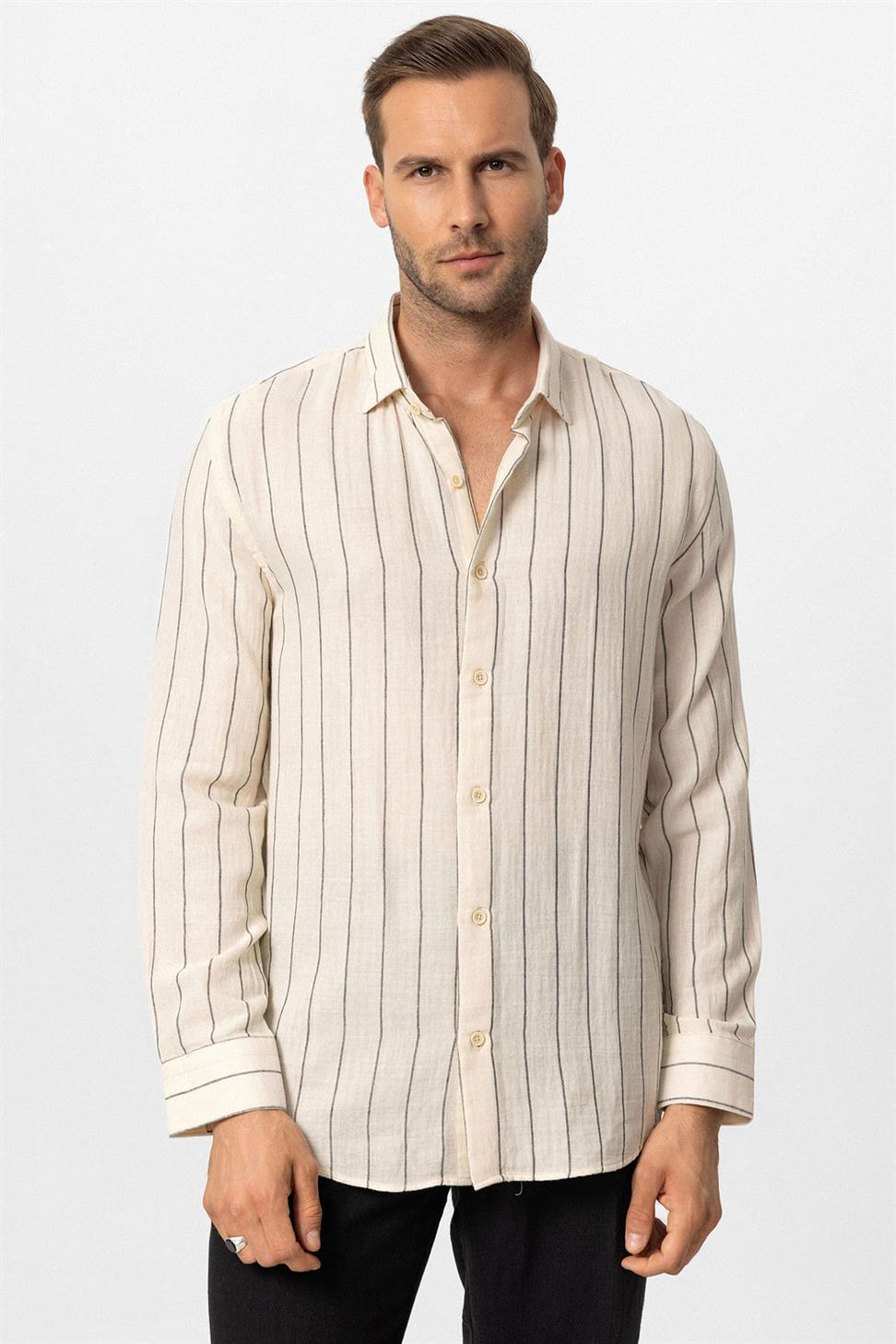 قميص رجالي مخطط بقصة ضيقة للرجال