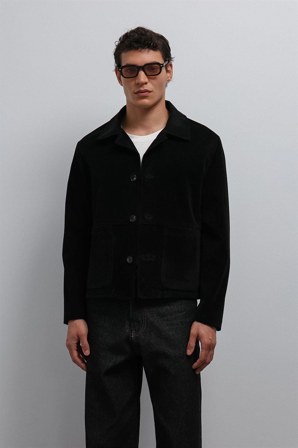 Antioch Siyah Süet Erkek Klasik Ceket