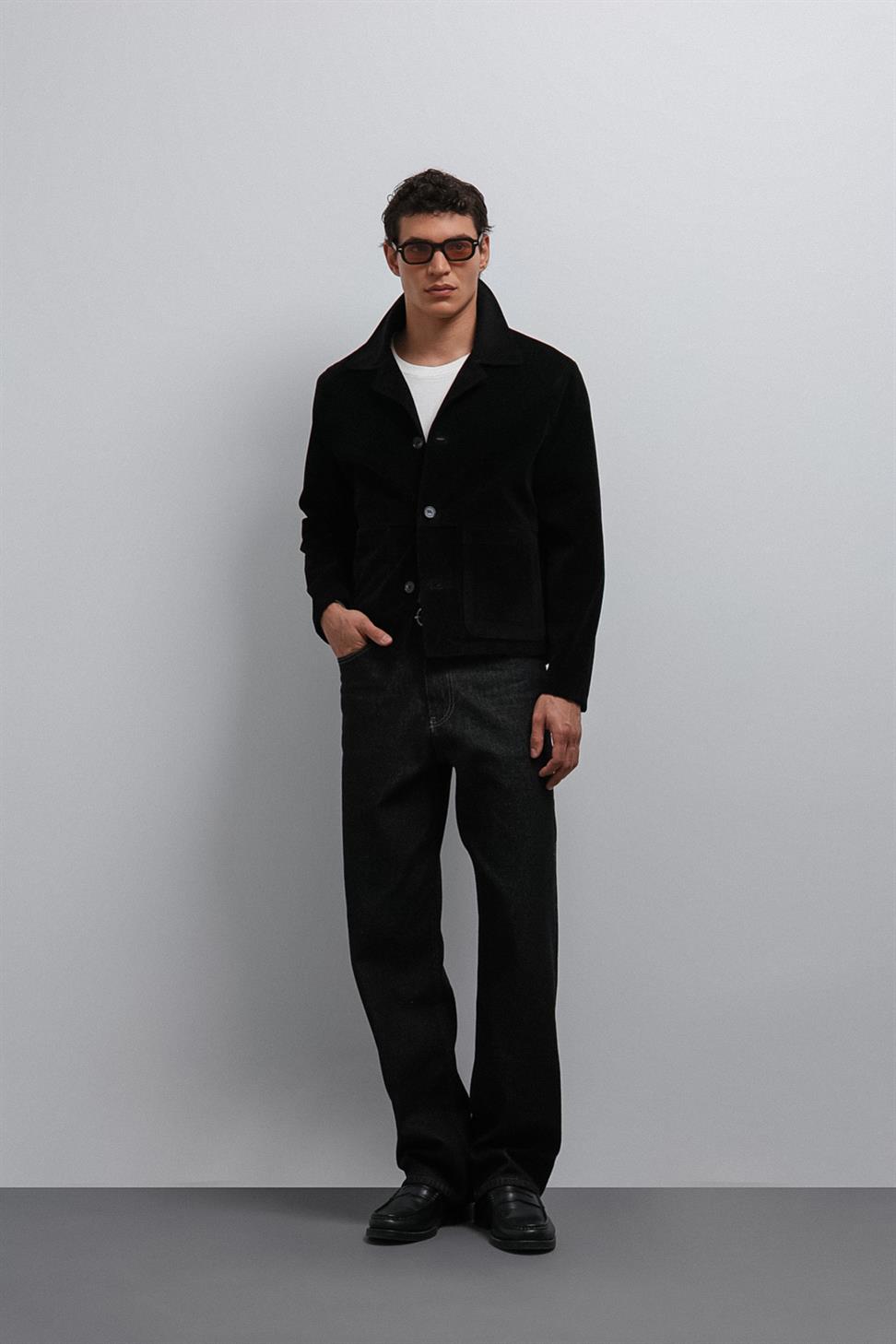 Antioch Siyah Süet Erkek Klasik Ceket