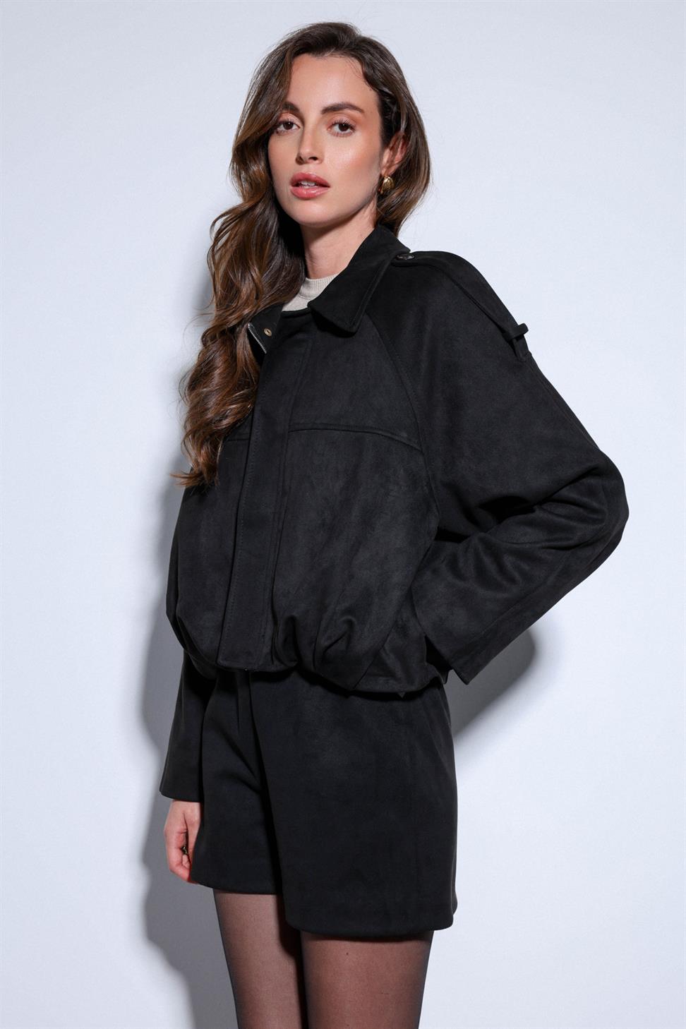 Antioch Siyah Süet Görünümlü Bomber Kadın Mont