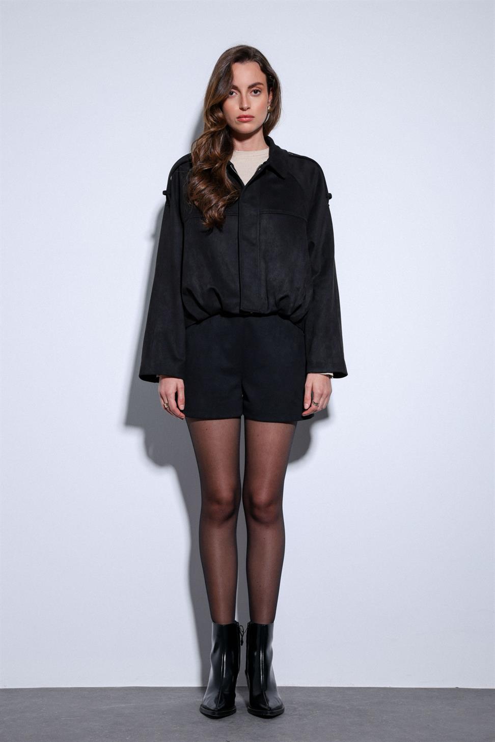 Antioch Siyah Süet Görünümlü Bomber Kadın Mont