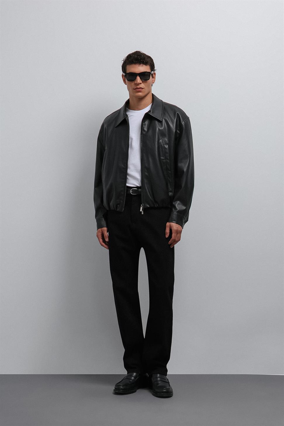 Antioch Siyah Suni Deri Bomber Erkek Mont