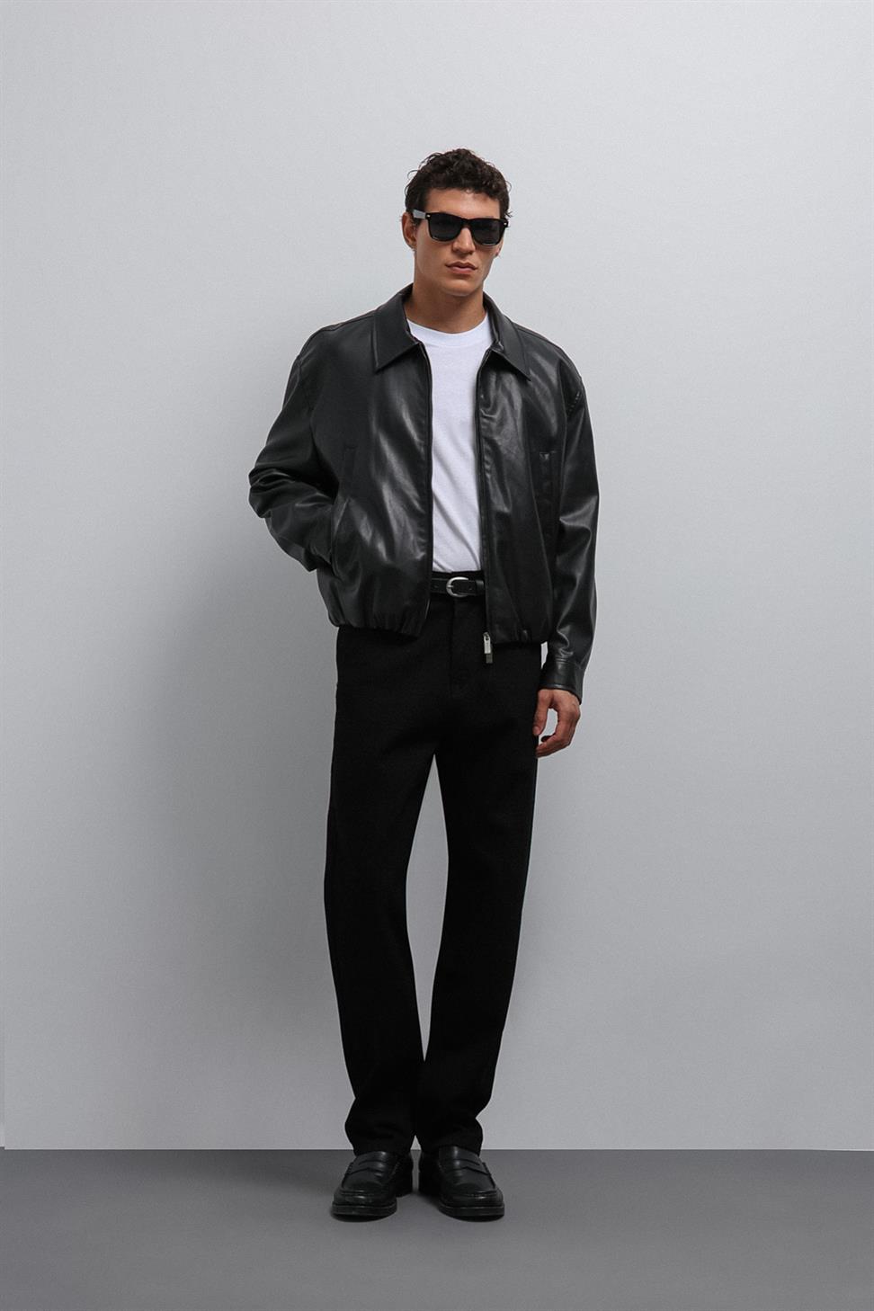 Antioch Siyah Suni Deri Bomber Erkek Mont