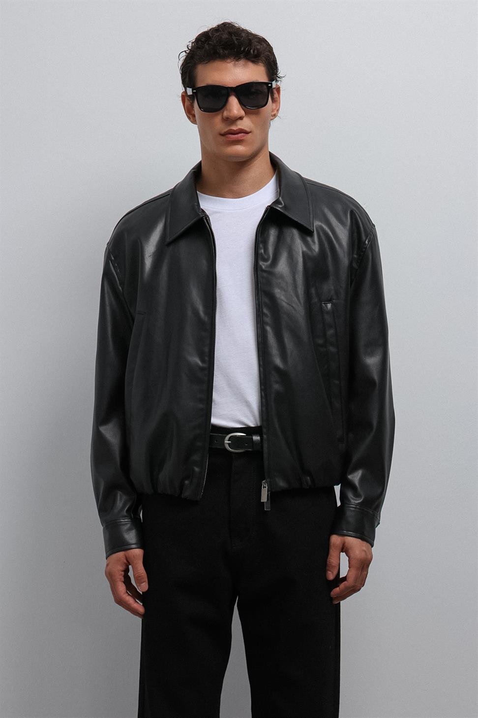 Antioch Siyah Suni Deri Bomber Erkek Mont