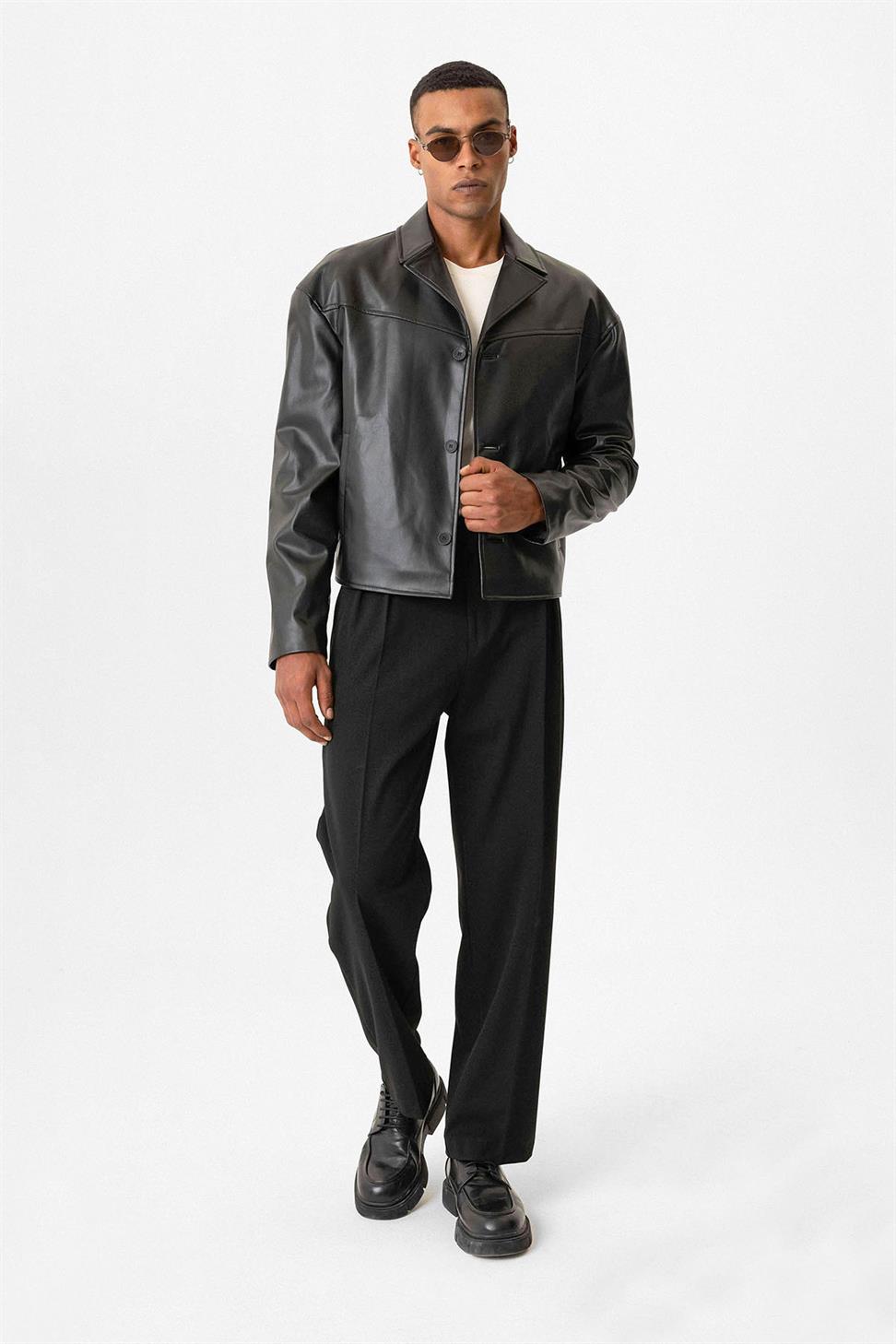 Faux Leather Crop Fit Mens Jacket