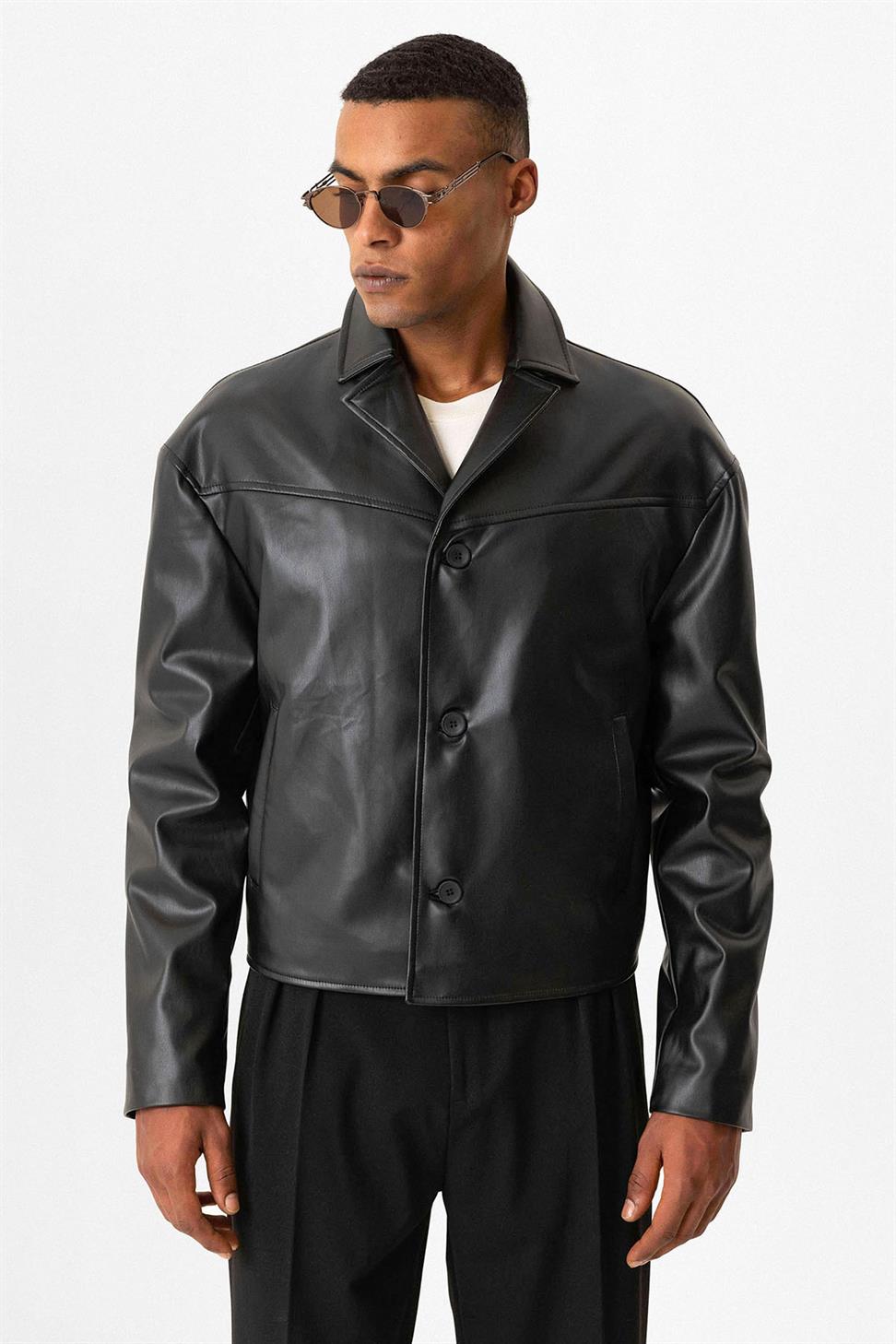 Faux Leather Crop Fit Mens Jacket