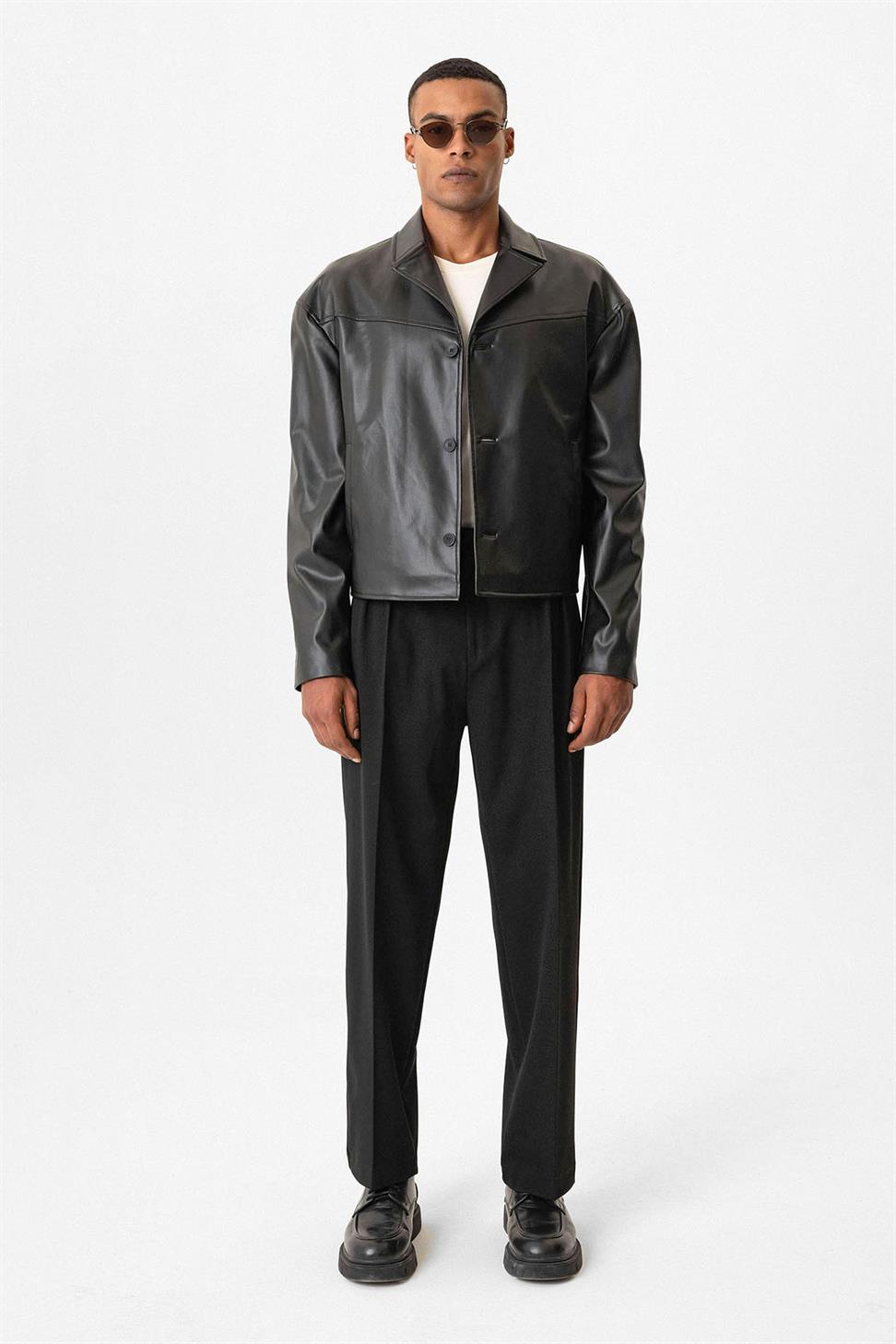 Faux Leather Crop Fit Mens Jacket