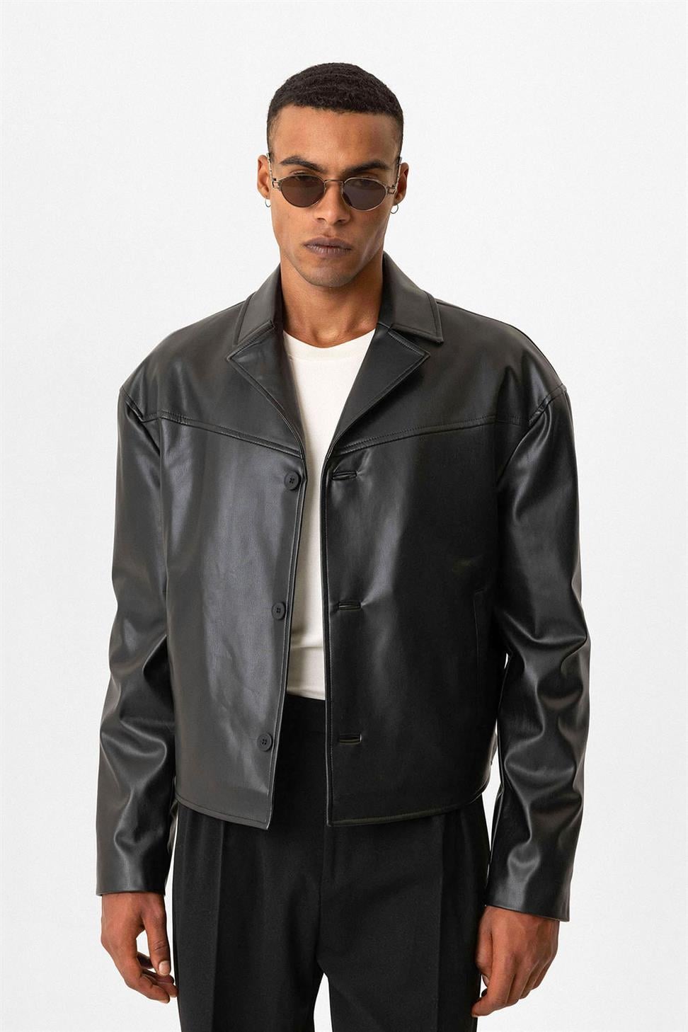 Faux Leather Crop Fit Mens Jacket