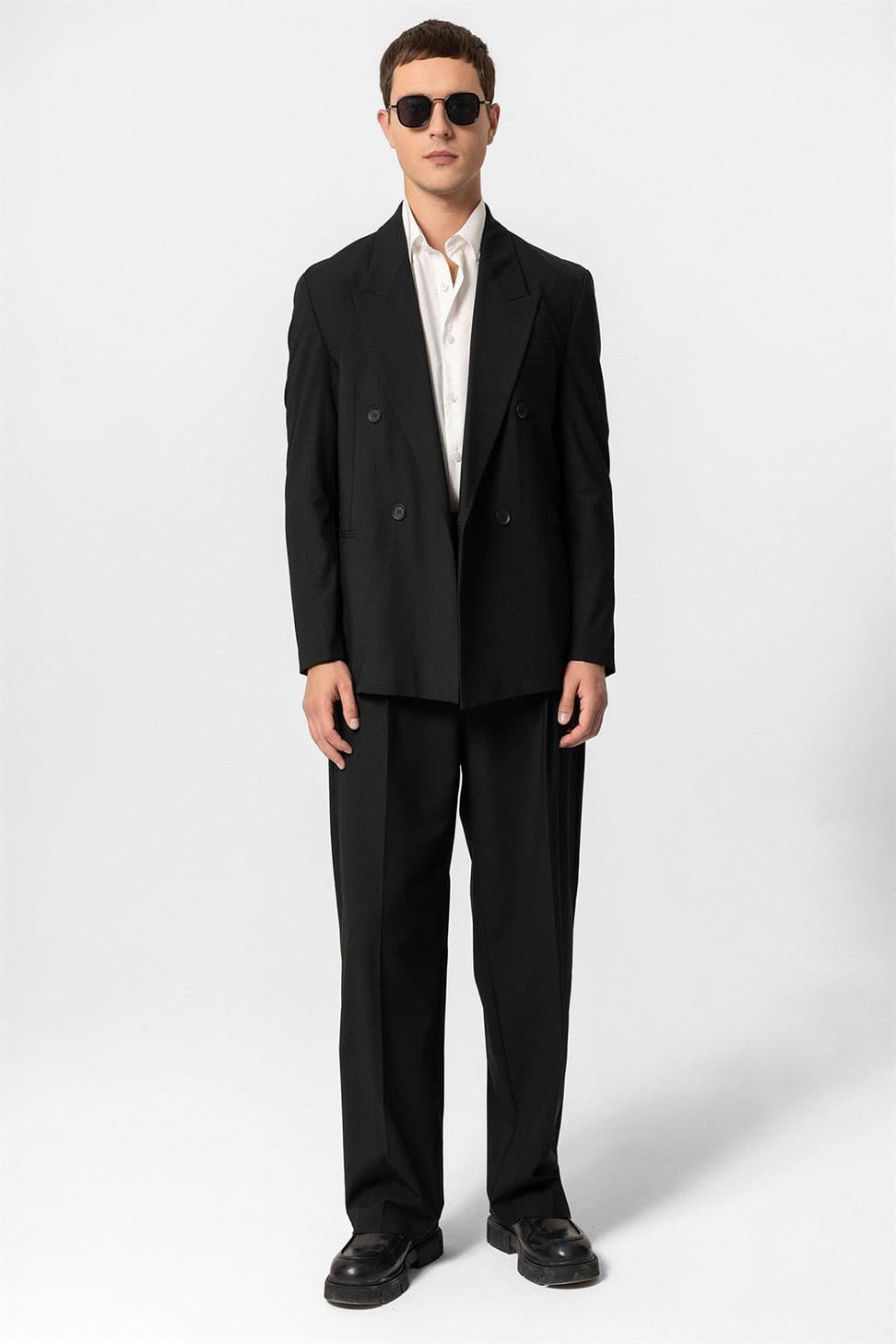 Antioch Siyah Tek Düğme Kruvaze Erkek Blazer Ceket