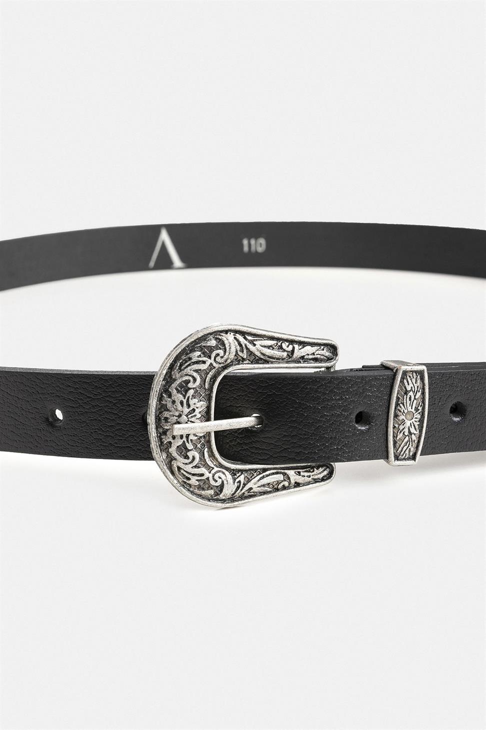 Antioch Siyah Toka İşlemeli Vintage Erkek Deri Kemer