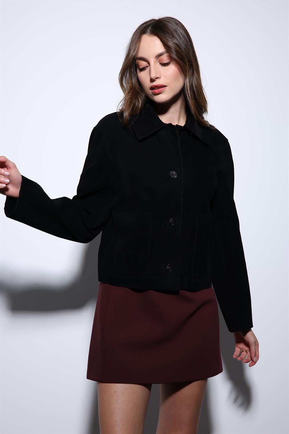 Antioch Siyah Torba Cepli Süet Kadın Ceket