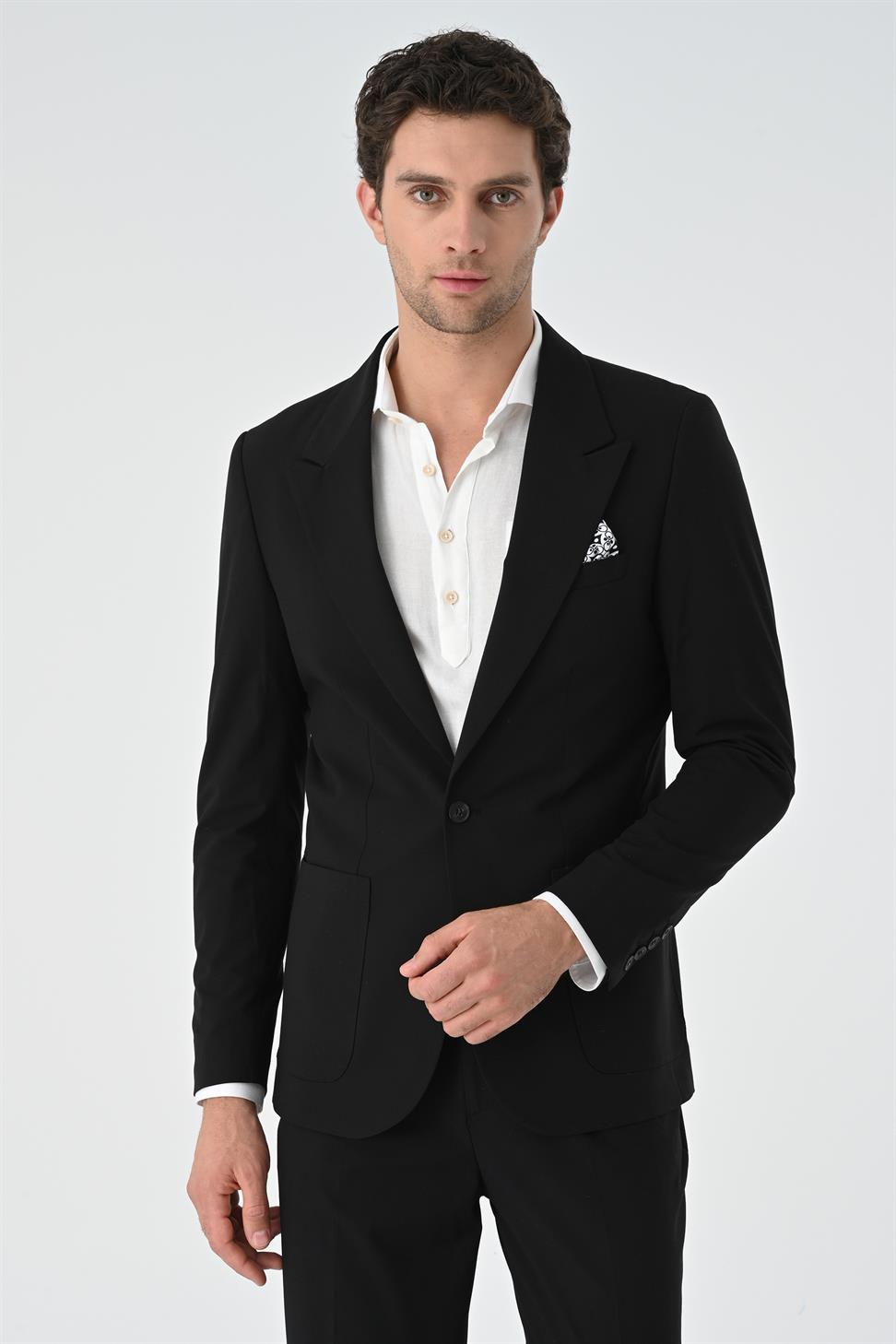 Antioch Siyah Torba Cepli Tek Düğme Erkek Ceket