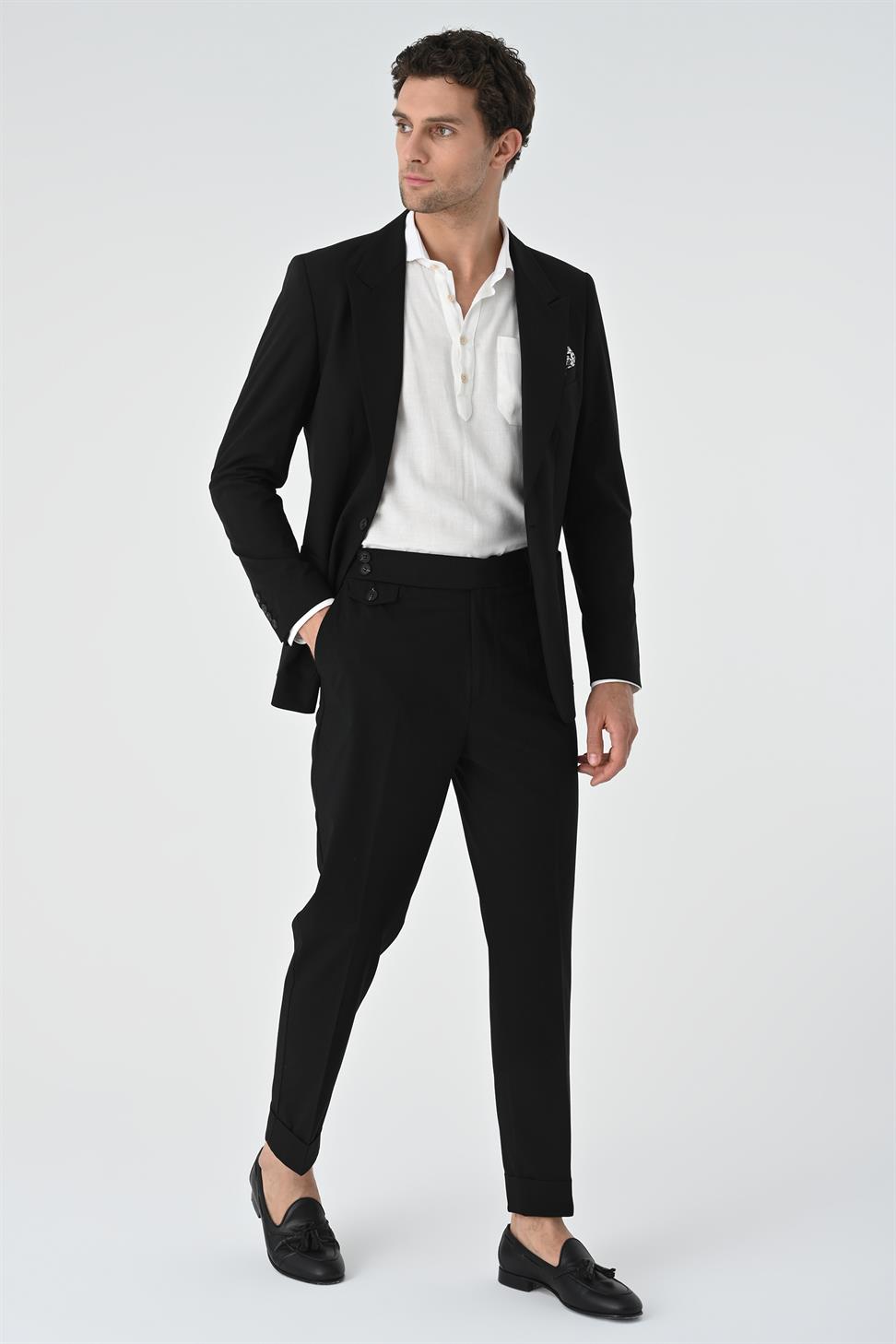 Antioch Siyah Torba Cepli Tek Düğme Erkek Ceket