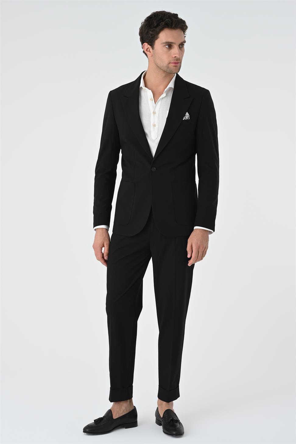 Antioch Siyah Torba Cepli Tek Düğme Erkek Ceket