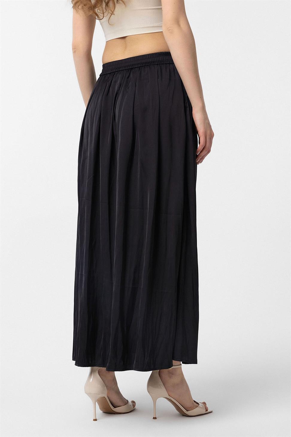 Antioch Siyah Uzun Dökümlü Pilili Kadın Etek