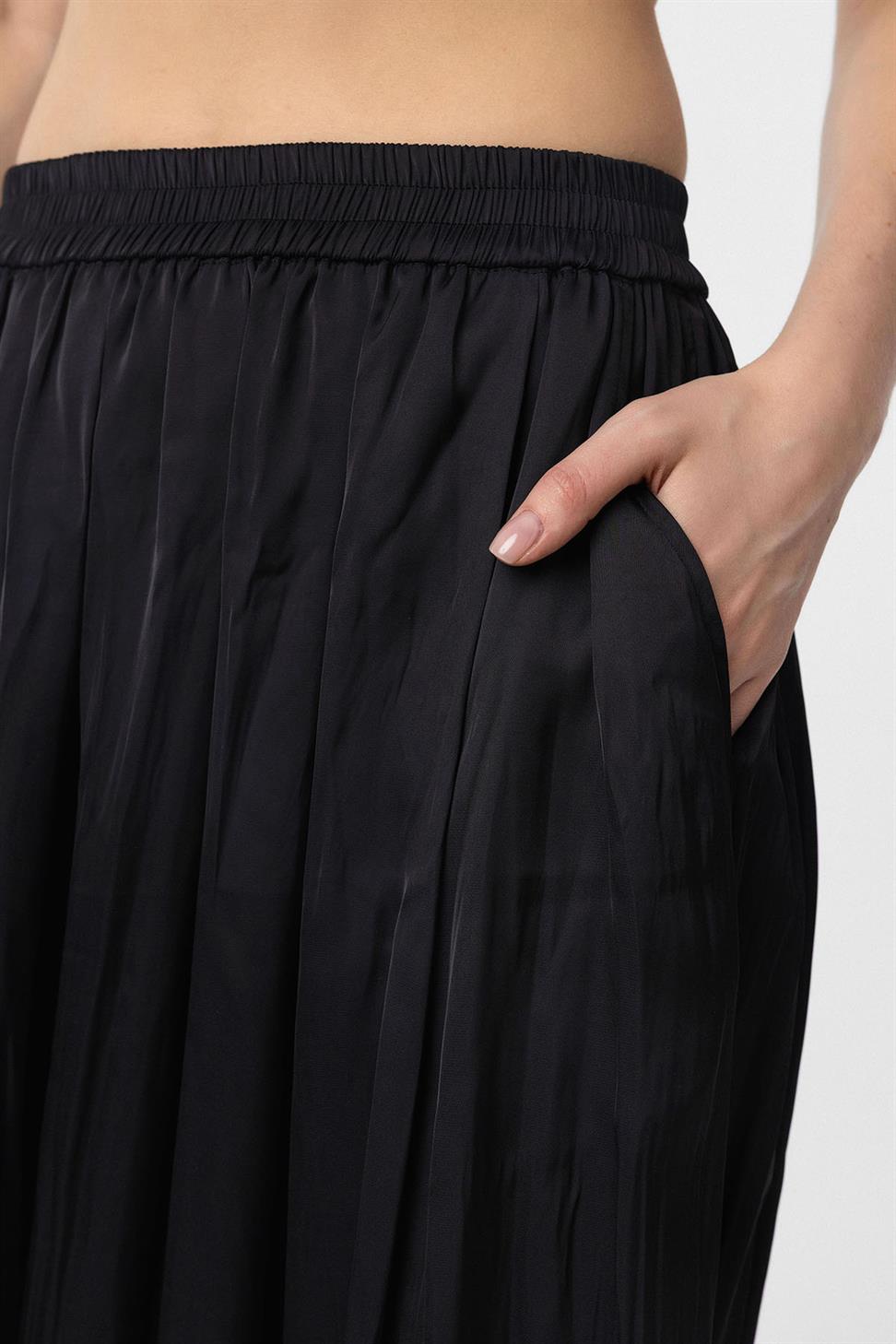 Antioch Siyah Uzun Dökümlü Pilili Kadın Etek