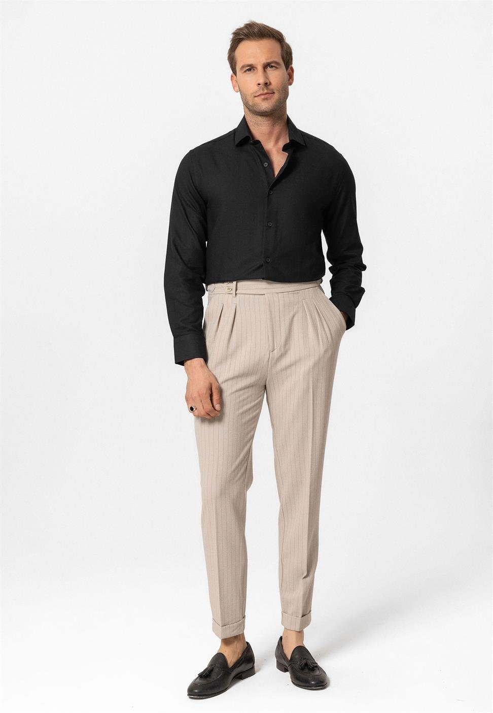 قميص رجالي بأكمام طويلة ضيقة ضيقة للرجال